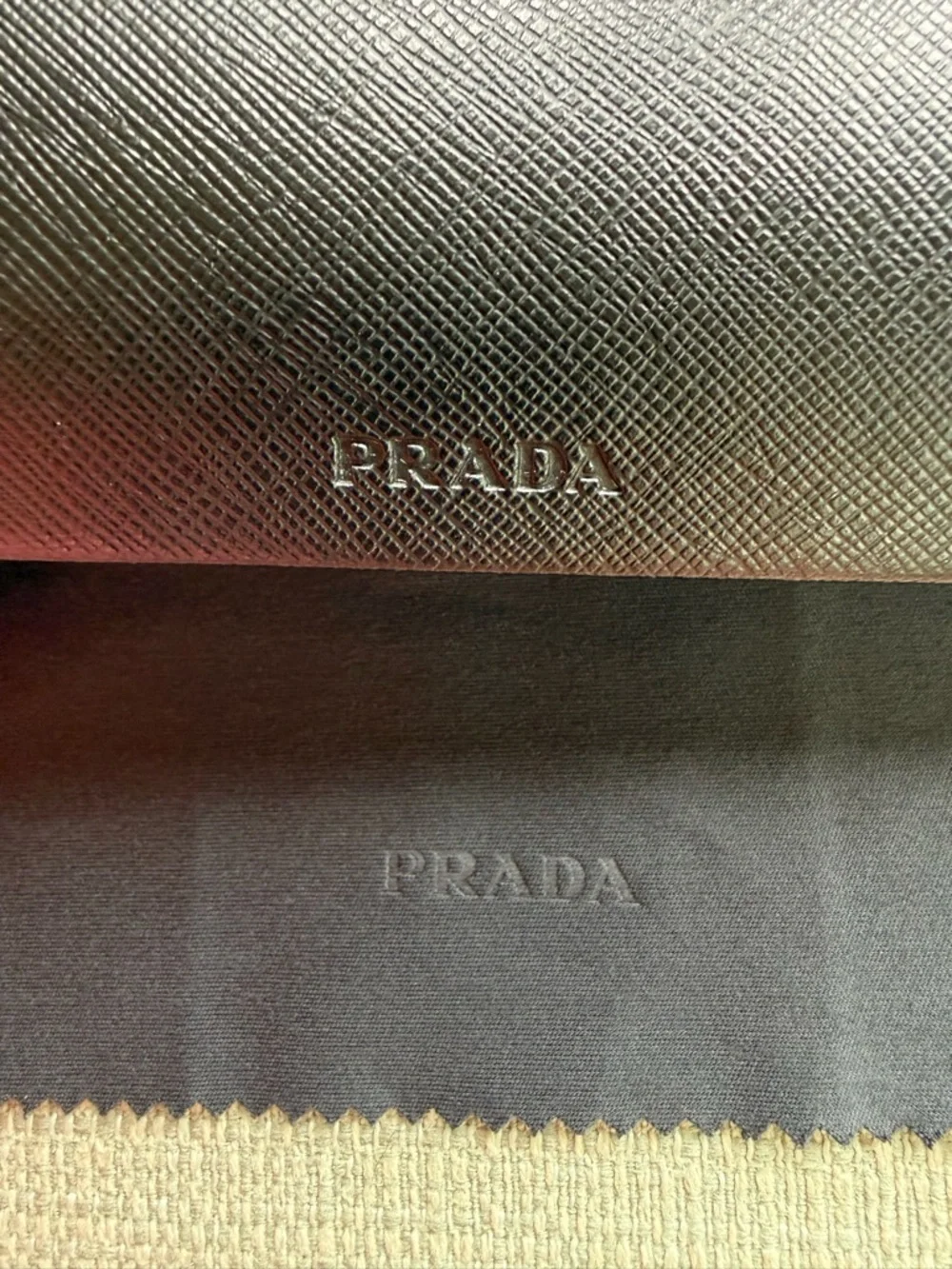 Prada Black Saffiano Eyewear Case with Black Cleaning Cloth